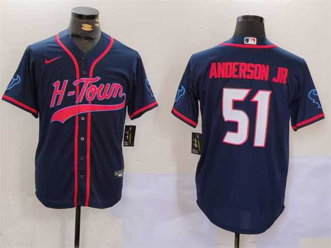 Mens Houston Texans #51 Will Anderson Jr. Navy With Patch Cool Base Stitched Baseball Jerseys